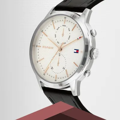 Tommy Hilfiger Men's Black Leather Strap Dress Watch